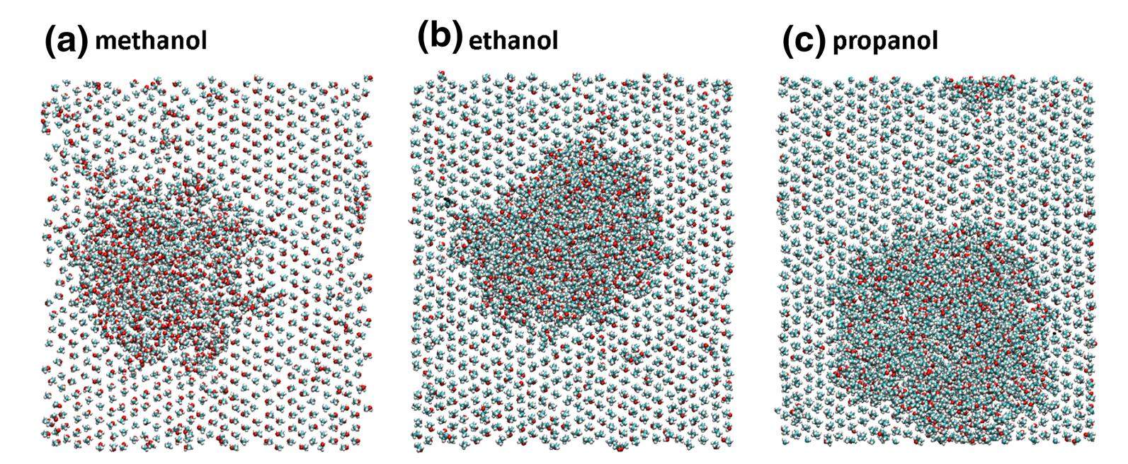 Wetting behaviors of methanol, ethanol, and propanol on hydroxylated ...